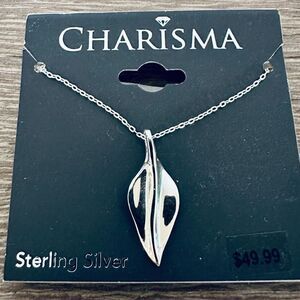 Sterling Silver Wavy Leaf Charm Necklace